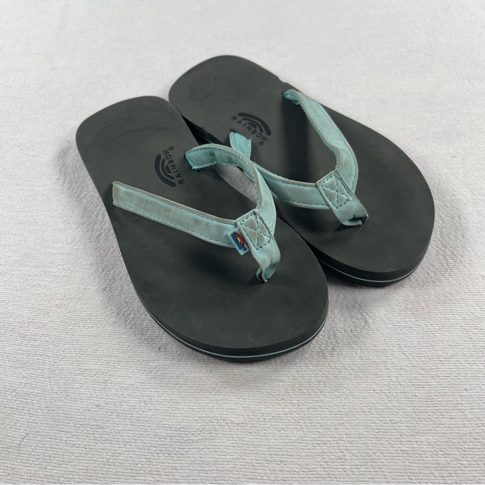 Rainbow flip flop sandals kids 13/1 light blue strap beach summer